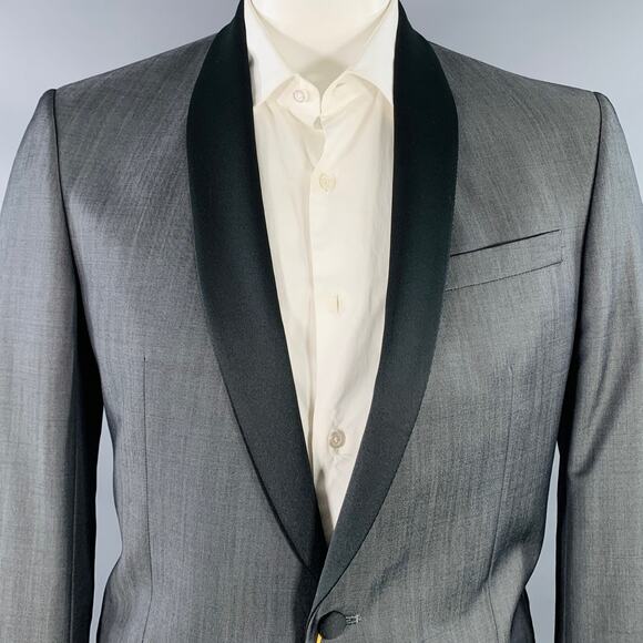 TED BAKER Size 42 Long Grey Black Wool Mohair Shawl Collar Sport Coat - Picture 2 of 11